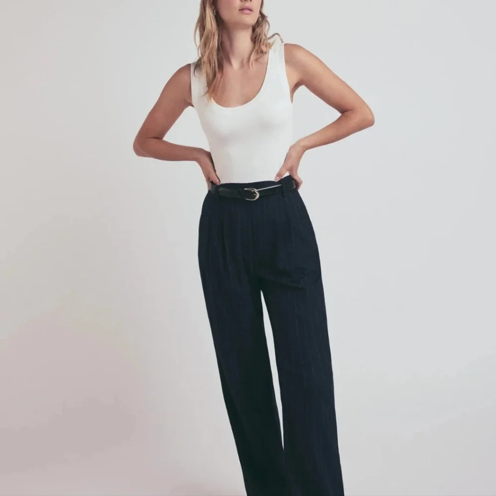 New W/Tag Favorite Daughter Designer Navy Pinstripe Favorite Pants US 14 RT $228 - Picture 4 of 11